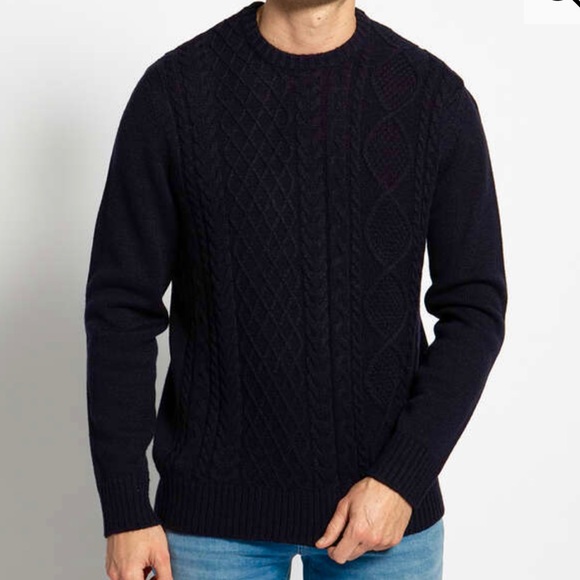 Ben Sherman Wool cable knit sweater in navy size small www.imisca.jp